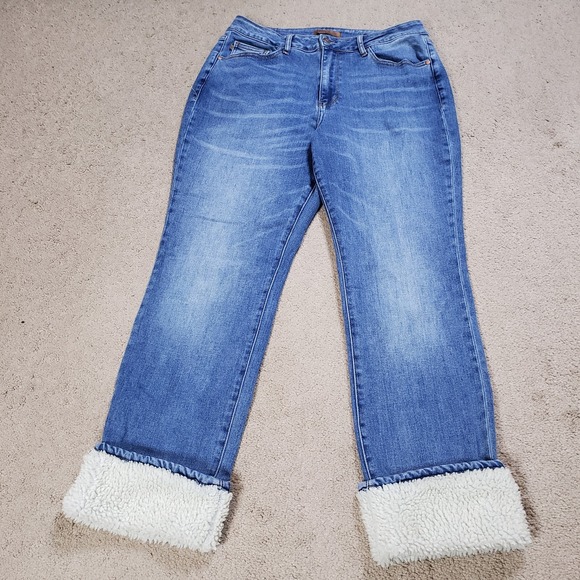 Judy Blue Jeans & Denim Vest Set XL 16W High Waist Sherpa Lined Shearling Cuff - Picture 9 of 16